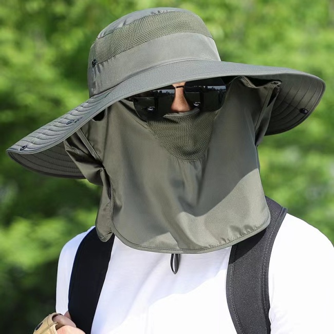 Protección al aire libre Sombreros para el sol Parejas Cuerda ligera Cubo Pesca Cubo Sombrero con cubierta para la cara y el cuello para hombres