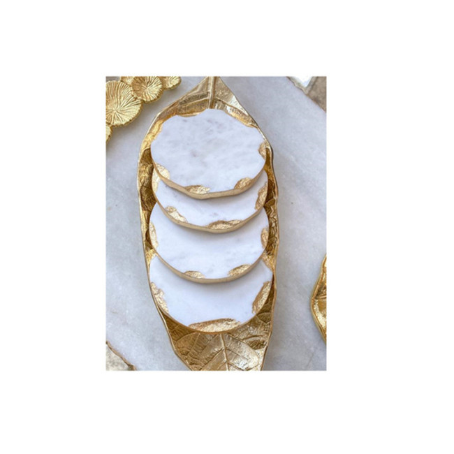 Bandeja de serviço natural porta-copos de mármore branco com acabamento dourado/prata para decoração de casa de cozinha barra de bebidas comida presente de promoção de casamento