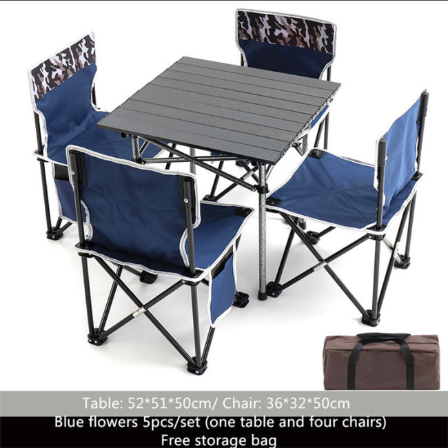 Összecsukható kempingasztal 4 székkel Hordozható roll-up asztal és székkészlet beltéri kültéri használatra, utazáshoz, strandokhoz, grillezéshez, hátsó udvarhoz