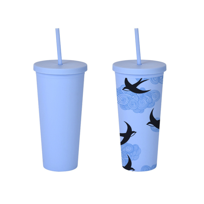 Novo copo de plástico com logotipo personalizado copo de parede dupla de plástico acrílico transparente caneca de canudo reutilizável