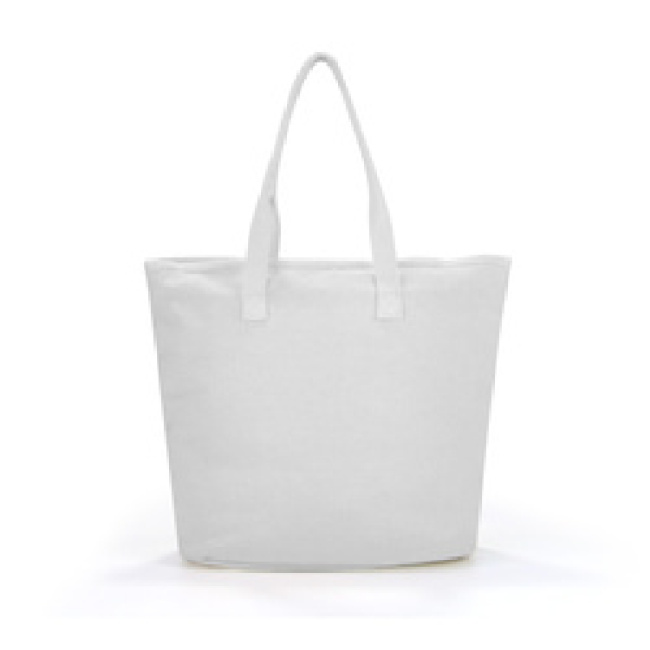Promoção Sacolas de compras de praia branca com logotipo impresso personalizado bolso com zíper bolsas de lona de algodão para mulheres