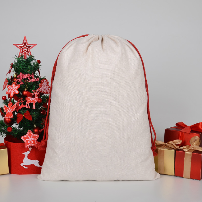 RubySub linho sublimação com cordão Saco de Natal Papai Noel para presentes de Natal Saco de doces
