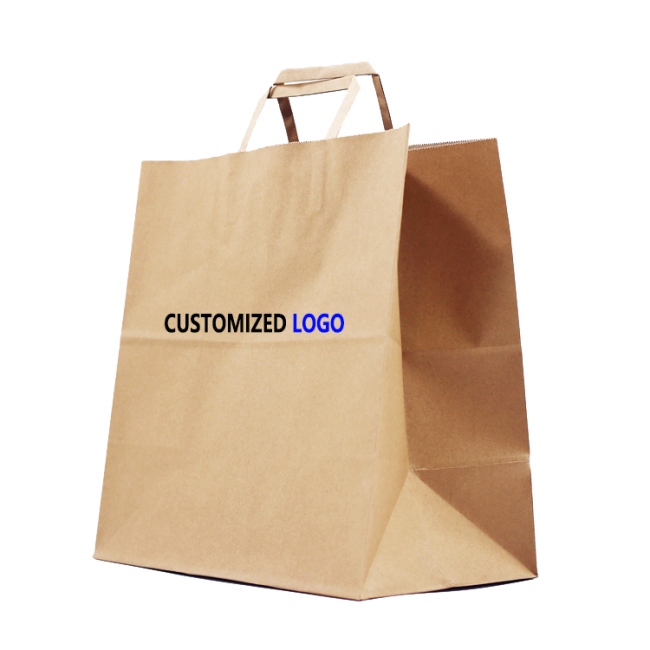 Saco de supermercado de papel marrom ou branco barato/saco de compras de papel/saco de papel kraft durável, aceita tamanho personalizado e logotipo impresso fla