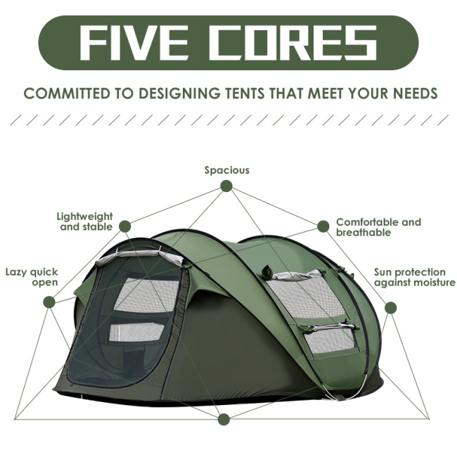 Длинная палатка для кемпинга на 5 человек с быстро открывающейся выдвижной кабиной на открытом воздухе