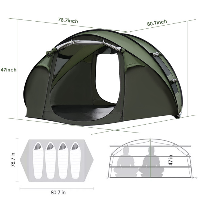Длинная палатка для кемпинга на 5 человек с быстро открывающейся выдвижной кабиной на открытом воздухе
