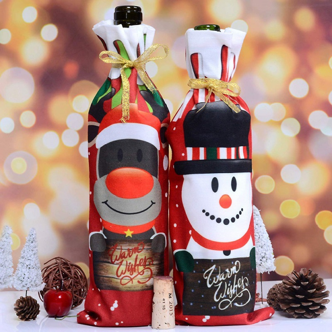 2022 Christmas Decoration Supplies Printed Santa Claus Ornaments Wine Bottle cover Cartoon Red Wine Champagne Bottle bags