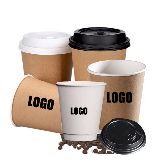 Custom printed logo disposable recycle 6oz 8oz 9oz 10oz 14 oz 16oz double ripple wall hot stamping coffee paper cups with lid