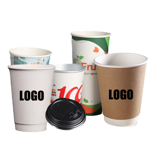 Logotipo impreso personalizado, reciclaje desechable, 6 oz, 8 oz, 9 oz, 10 oz, 14 oz, 16 oz, vasos de papel de café de estampado en caliente con pared ondulada doble con tapa