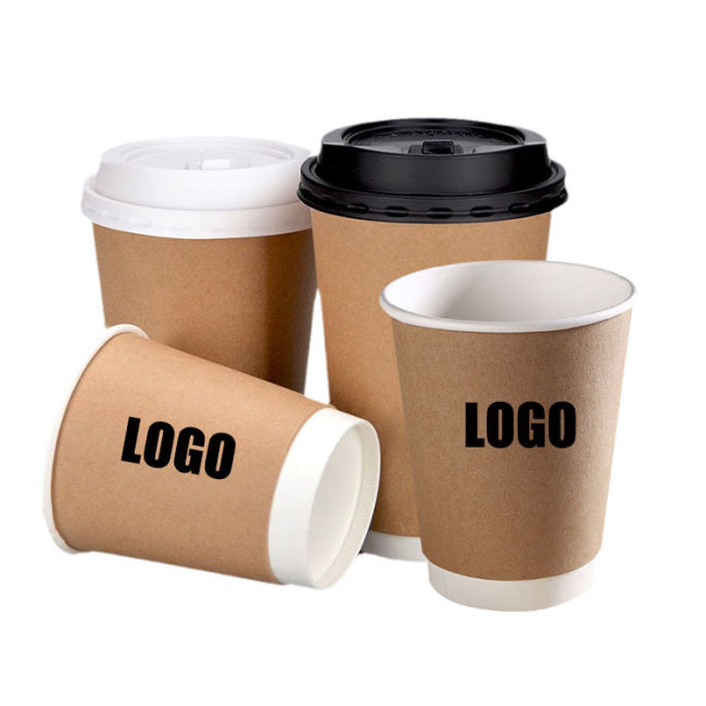 Logotipo impreso personalizado, reciclaje desechable, 6 oz, 8 oz, 9 oz, 10 oz, 14 oz, 16 oz, vasos de papel de café de estampado en caliente con pared ondulada doble con tapa