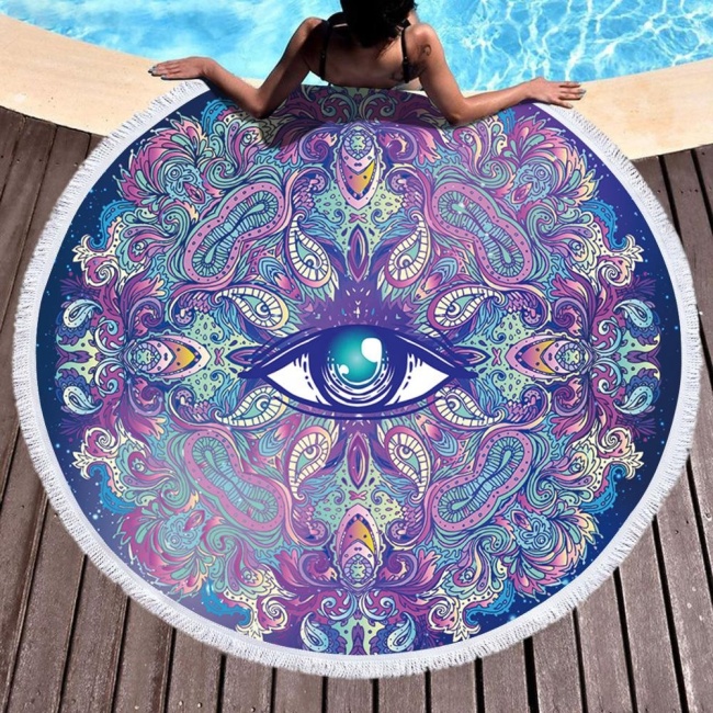 Высококачественные круглые синие пляжные полотенца с принтом в виде глаз, горячие продажи, с логотипом для плавания