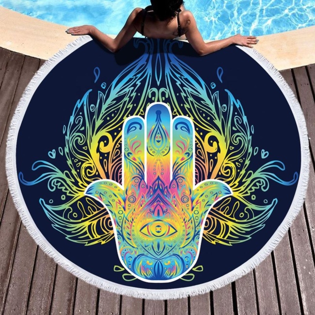 Szemmintás kiváló minőségű melegen eladó nyomtatott kör alakú kék strandtörölközők logóval úszáshoz
