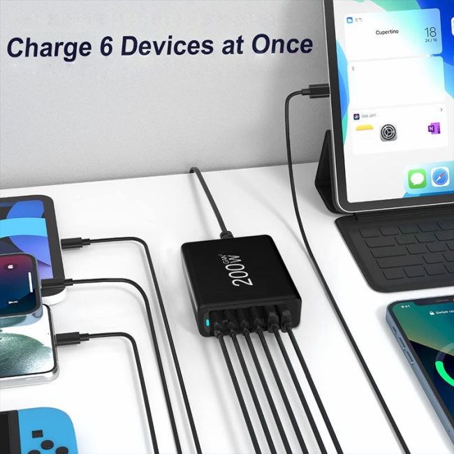 Gan Charger 200w Usb C Wall Charger Station Pd Fast Charging For Iphone Samsung