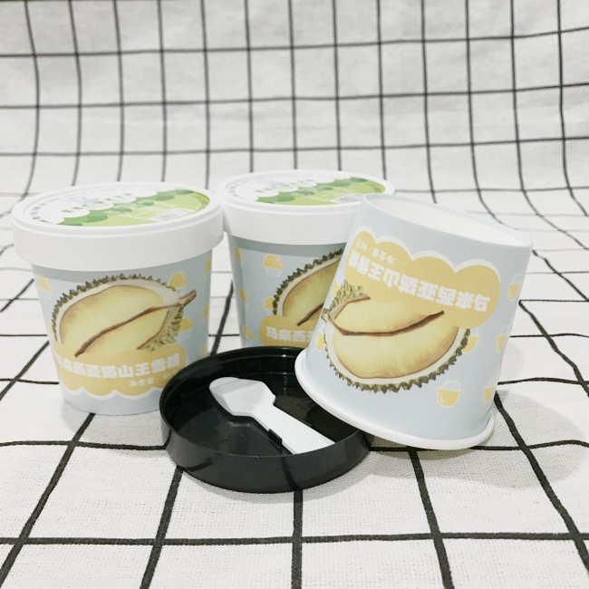 Бумажный стаканчик для мороженого на 3 унции с бумажной крышкой и ложкой