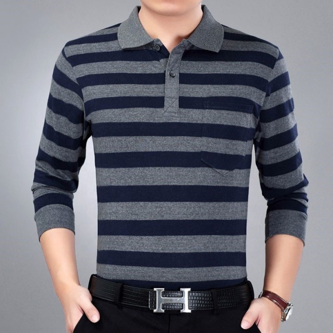 Wholesale long sleeves bulk striped blank golf polo cotton shirts men