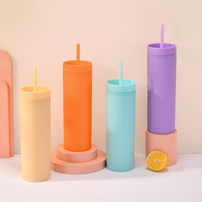 Логотип Feiyou, оптовая продажа, тонкие акриловые матовые стаканы пастельных тонов, пластиковые многоразовые стаканы на 16 унций с соломинкой