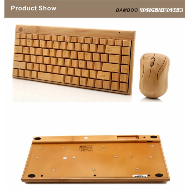 Combinação de teclado e mouse USB sem fio de madeira de bambu natural 2.4 Ghz para conjunto de presente