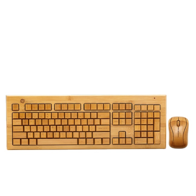 Combinación de teclado y mouse USB inalámbrico de madera de bambú natural hecho a mano de 2.4 Ghz para juego de regalo