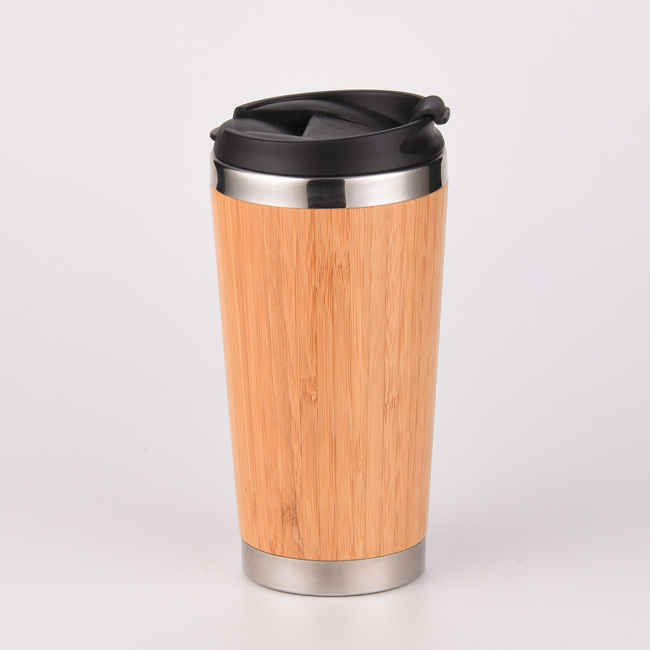 Taza de café de viaje termo respetuosa con el medio ambiente biodegradable de bambú de 450ml 16oz con taza de café respetuosa con el medio ambiente de cáscara de bambú