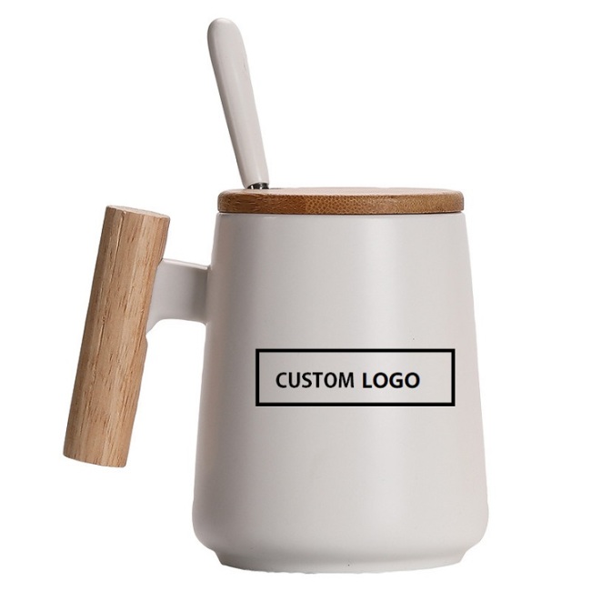 Fa fogantyús kávés bögre forrón eladó környezetbarát csésze egyedi kerámia bögre Egyedi logós csészék fedővel kanál díszdoboz