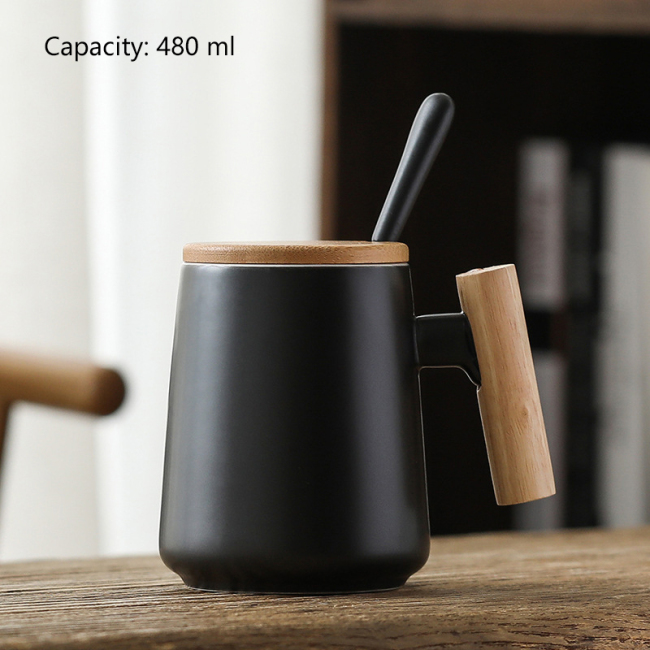 Fa fogantyús kávés bögre forrón eladó környezetbarát csésze egyedi kerámia bögre Egyedi logós csészék fedővel kanál díszdoboz