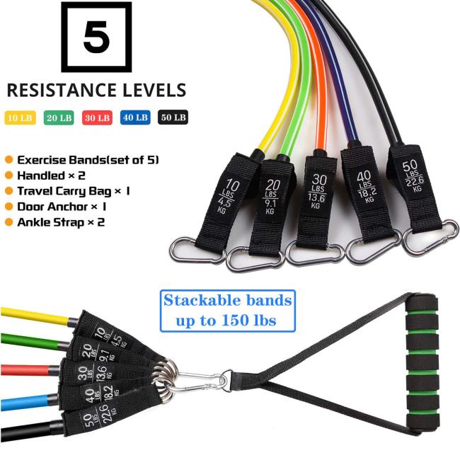 Resistance Bands 11PC Set, Home Fitness Resistance Bands Exercise Elastic Pull Ropes for Indoor Strength Training