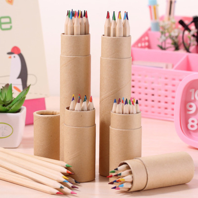 Conjunto de lápis de cor 12 peças Conjunto de lápis de cor 12 peças em tubo de papel Conjunto de lápis de cor 6 peças