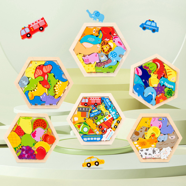Blocos de quebra-cabeça de madeira para bebês, animais, frutas, quebra-cabeças, animais de desenho animado, brinquedos de tráfego, brinquedos educativos, quebra-cabeças para presentes infantis