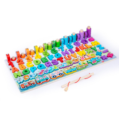 7 in 1 Children Wooden Digital Traffic Colorful Intelligence Early Education Magnetic Fishing Board Game Toy