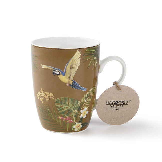 Taza de agua de café colorida de cerámica de venta Popular taza de té de flamencos con pájaro
