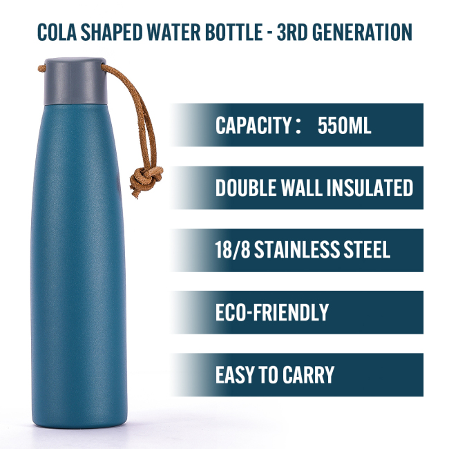 Botellas de agua aisladas al vacío con forma de Cola de doble pared de acero inoxidable de 18 OZ con pajita sin BPA para deportes, Camping y senderismo