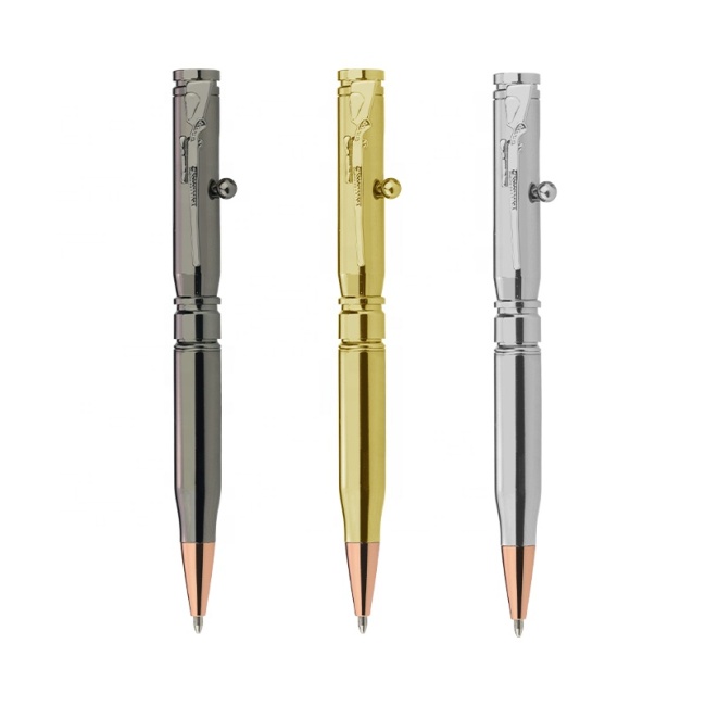 Caneta esferográfica em forma de bala de ação de parafuso de metal com arma caneta Alpen dourada com clipe de design de rifle Kits de caneta de bala de rifle de metal com arma