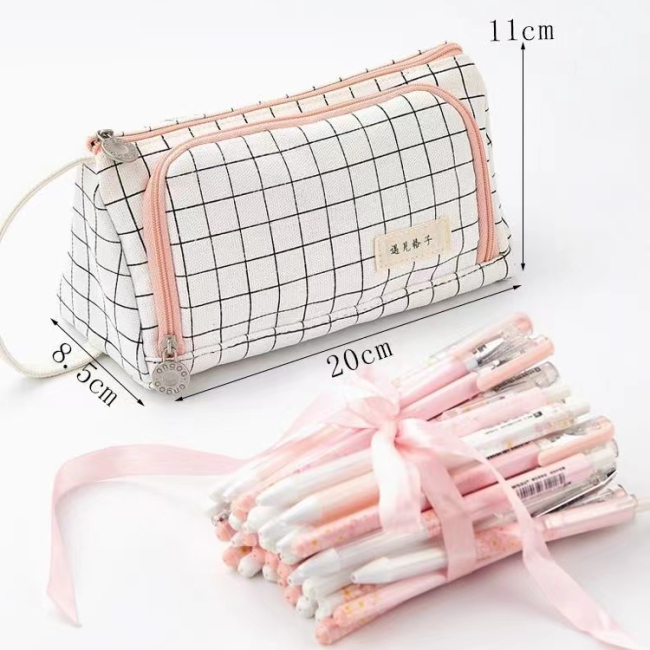 Big Capacity Pencil Pen CaseColored Canvas Storage Pouch Marker Pen Pencil Case Simple Stationery Bag Holder For Student & Women