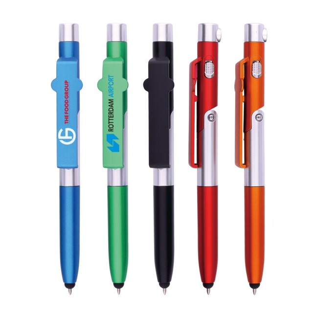 Bolígrafo 4 en 1 con luz stylus y logotipo del cliente con lectura nocturna para regalos
