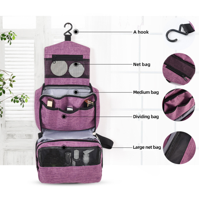 Organizador de viaje impermeable portátil personalizado, kit de bolsas de maquillaje necesarias catiónicas, neceser de viaje para colgar en el baño