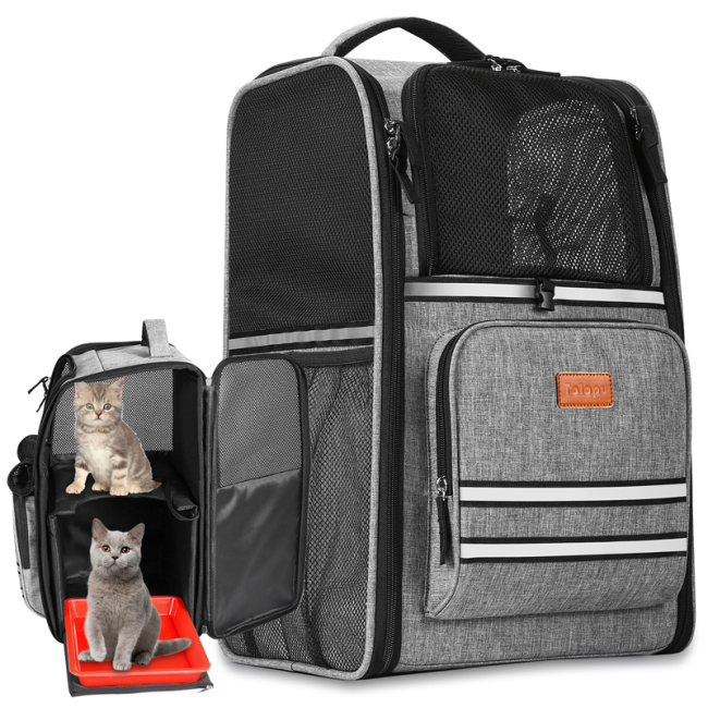 Hordozható kétrétegű kültéri használatra összecsukható kutyatáska, légáteresztő macskahordozó hátizsák Összecsukható kisállat hátizsák