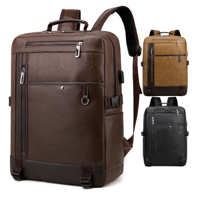 18-дюймовый кожаный деловой рюкзак для ноутбука с USB-зарядкой, кожаная сумка-рюкзак