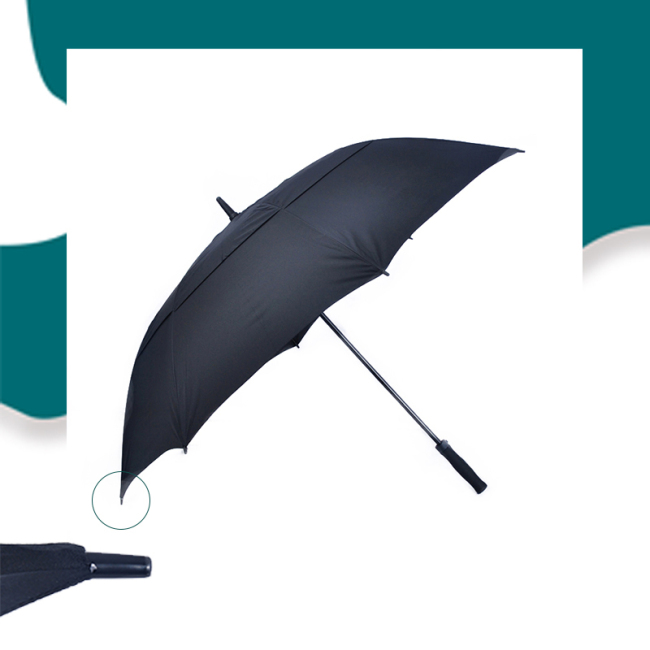 Egyedi embléma Automatikusan nyitható dupla lombkorona nagy fekete golf esernyő Paraguas promóciós dupla rétegű golf esernyő logóval