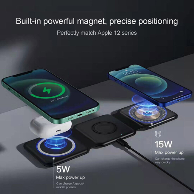 3 in 1 Wireless Charger Magnetic Foldable Charging Station Travel Charger For iphone charger power Adapter Caricatore senza fili