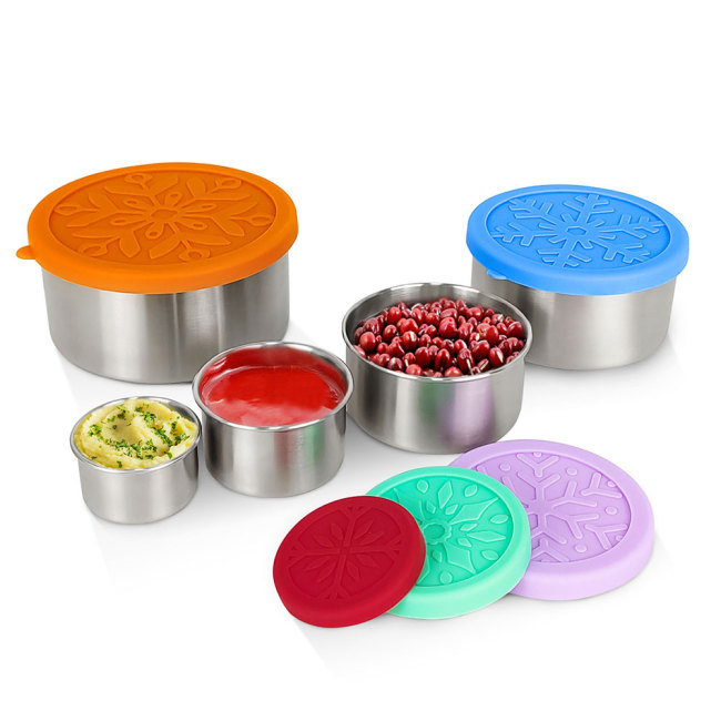 многоразовые мини-маленькие 18/8 304 круглые контейнеры для закусок для соуса с герметичными силиконовыми крышками