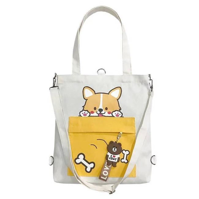 Aranyos kutya Nyomtatás Kéttónusú egyedi logó Bevásárlóvászon pamut táskák
