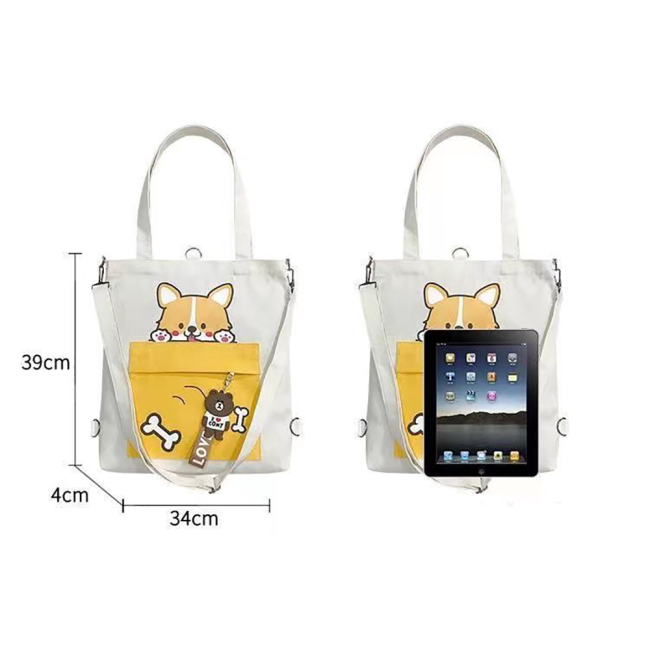 Aranyos kutya Nyomtatás Kéttónusú egyedi logó Bevásárlóvászon pamut táskák