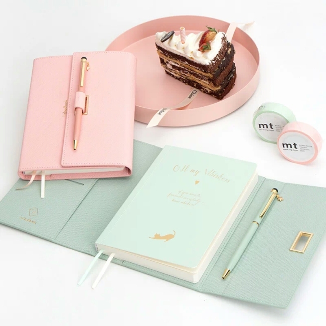 Cute Custom Logo Pink PU Leather notebook With Pen Holder Magnetic Closure Notebook Secret Girl Journal Diary Pregnancy Planner
