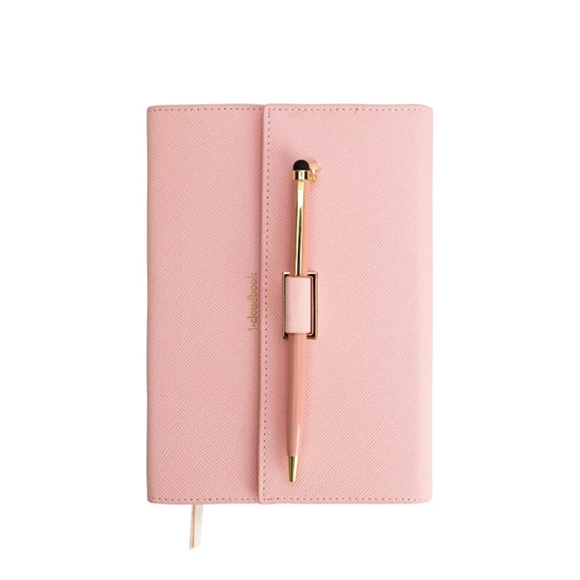 Bonito cuaderno de cuero PU rosa con logotipo personalizado con portalápices, cuaderno con cierre magnético, diario secreto para chica, planificador de embarazo