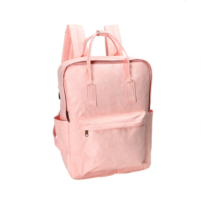 Fabricación de varios colores, rosa, niña, mujer, logotipo personalizado, bolsas de papel kraft lavadas, bolsa de papel tyvek cuadrada, mochila tyvek