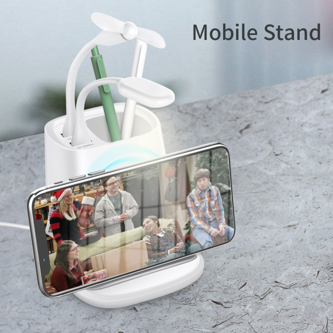 4 In 1 Desktop Wireless Charging Station Pen Holder Usb Wireless Charger Stand
