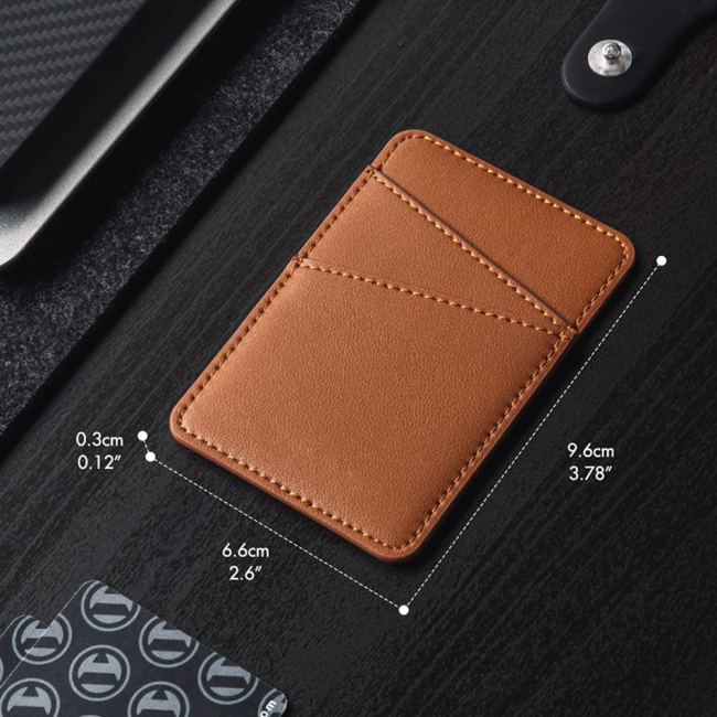 Carteira de couro genuíno com suporte para cartão de telefone, bolso adesivo, mangas para cartão de crédito, traseira do telefone