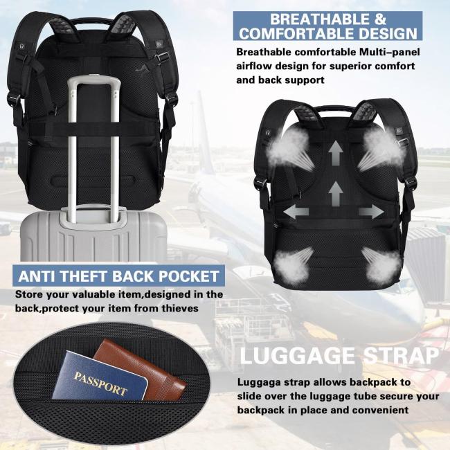 18.4 hüvelykes laptop hátizsák, extra nagy utazási hátizsák USB töltőporttal férfiaknak, nőknek