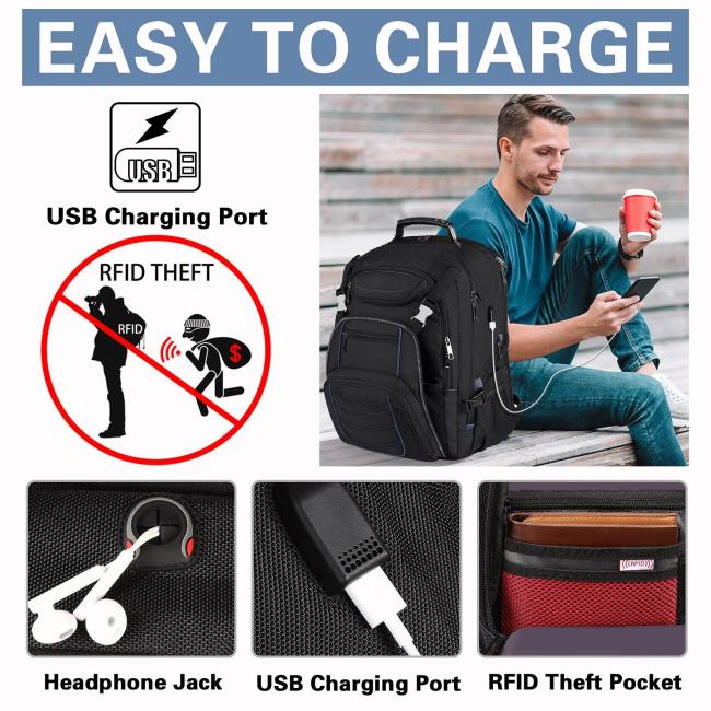18.4-дюймовый рюкзак для ноутбука, очень большой дорожный рюкзак с USB-портом для зарядного устройства для мужчин и женщин