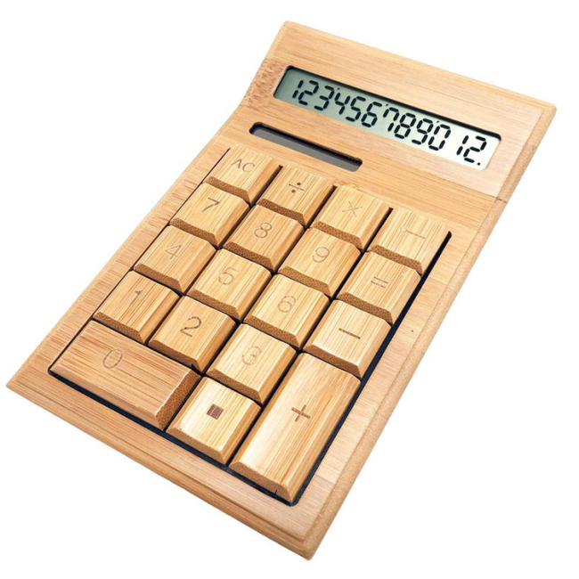 Calculadora de madera de bambú de mano para organizador de oficina diario y básico