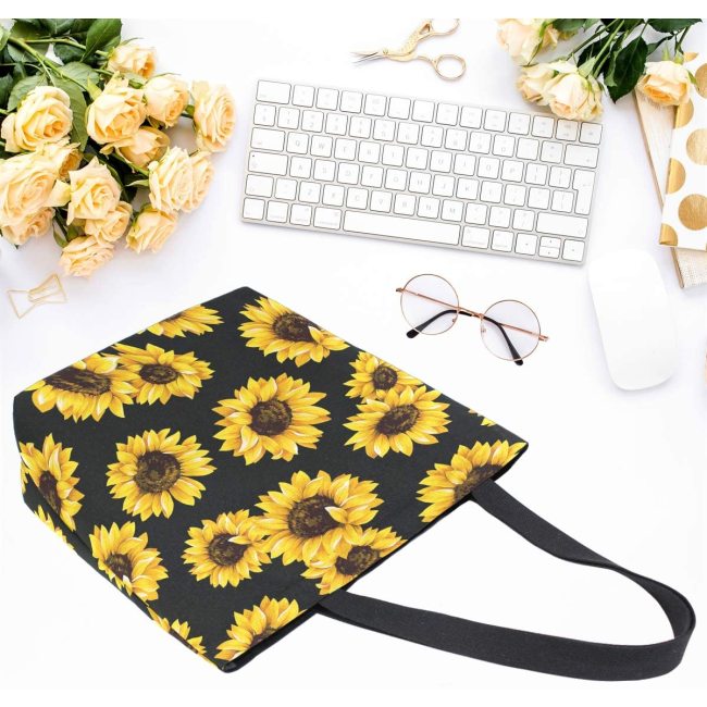 Grocery reusable foldable recycled sunflower shopping tote bags,Fashion cotton canvas custom shopping bags with logo printed